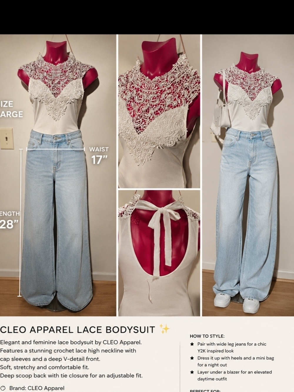 CKEO Cream Lace High-Neck Bodysuit